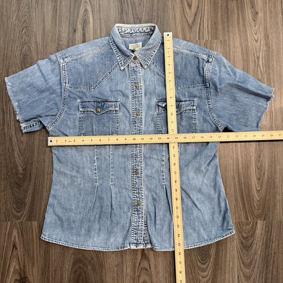 Vtg Banana Republic Safari Travel Denim Western Shirt Pearl Snap Cut Sleeves 14 - Picture 4 of 7